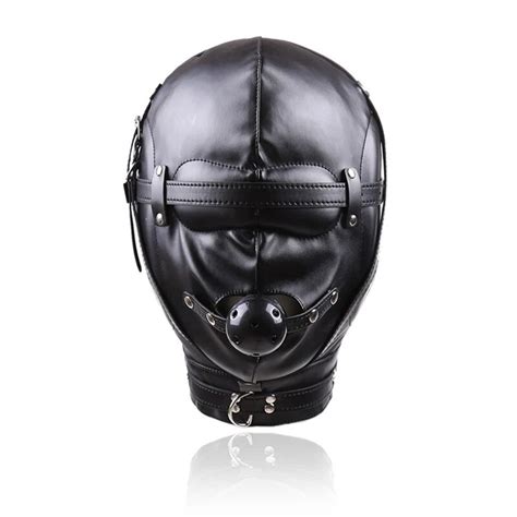 Adult Sex Bondage Fetish Heavy Duty Padded Leather Sensual Play Hood Head Restraint Mask With