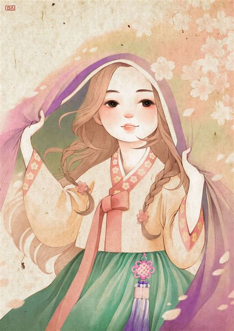 Illustrations With Hanbokkorean Traditional Clothing 일러스트레이션 만화 그림 그림