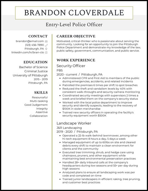 Police Officer Resume Template Free