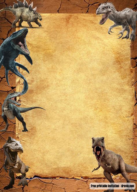 jurassic park dinosaurs vintage invitation templates