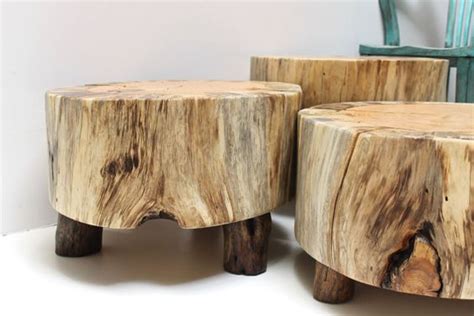 Black oak coffee table, end table. Coffee Table Tree Slice TRIO w/legs - Set of 3 Salvaged ...