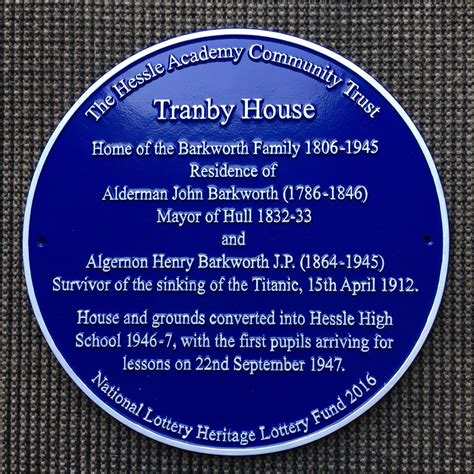 Tranby House Historical Blue Plaque Signcast