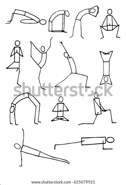 Set Hand Drawn Stickman Yoga Poses Stock Vector Royalty Free 625079921