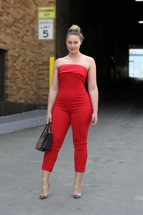 Iskra Lawrence Wearing A Red Jumpsuit Attends Badgley Mischka Spring
