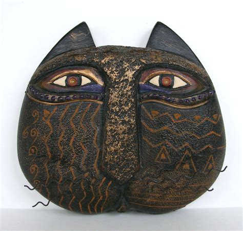 1999 Laurel Burch Collection Mysticat Cat Face Mask Zig Zag Wall Plaque