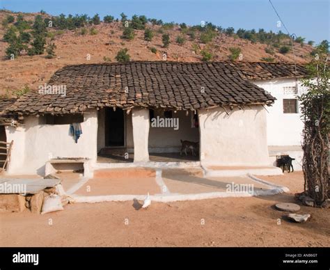 Madhya Pradesh India Asia Typical Small Rural Village House With Stock