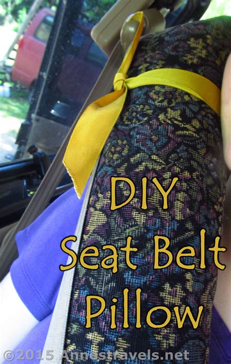 Completes in a 5x7 hoop using 5 inch charm squares. DIY Adult Seat Belt Pillow - Anne's Travels