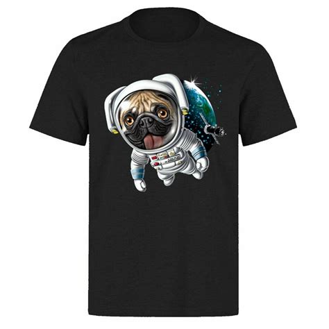 Pug Dog Puppy In Space Astronauts Explore Galaxy Black T Shirt For Dog