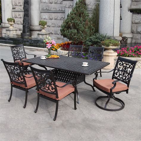 Darlee 7 Piece Cushioned Cast Aluminum Patio Dining Set At