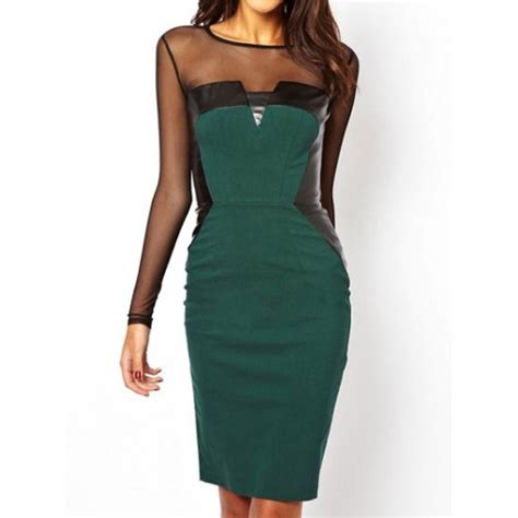 Sexy Women S Scoop Neck Long Sleeve Mesh Splicing Hollow Out Dress