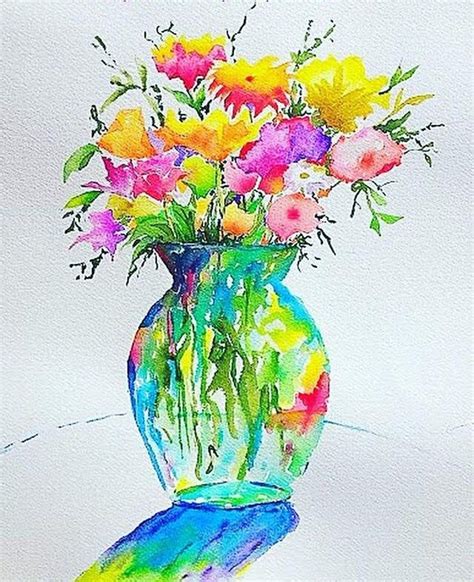 Flower Vase Watercolor On Paper Or Canvas Etsy In 2020 Flower