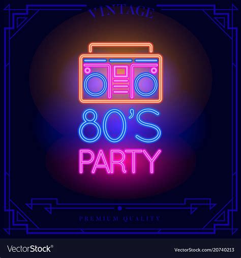 80 s party with boombox cassette player neon light sign vector illustration download a free