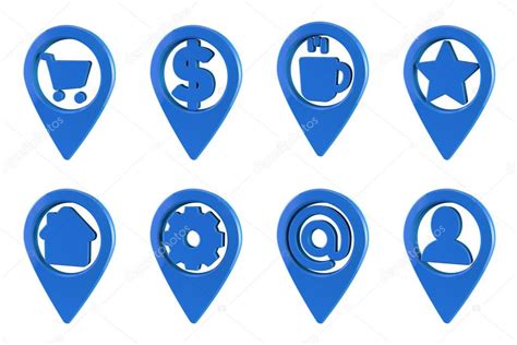Blue Map Pin Icon Shop Bank Coffe Star Home Option Internet