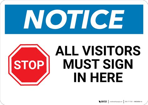 Notice Stop All Visitors Must Sign In Here With Graphic Wall Sign