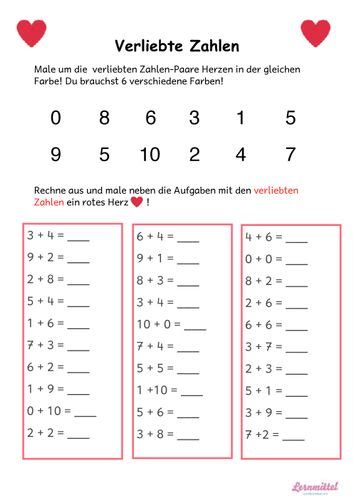 Übungsblätter mathematik klasse 3 addition. Verliebte Zahlen - Mathe Klasse 1 - Unterrichtsmaterial im ...