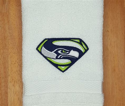 Seattle Seahawks Superman Logo Embroidered Hand Towel Etsy