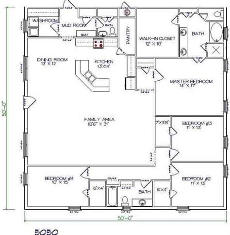 Bigger 4 Bedrooms Barndominium Floor Plan For 2500sqft Living Area