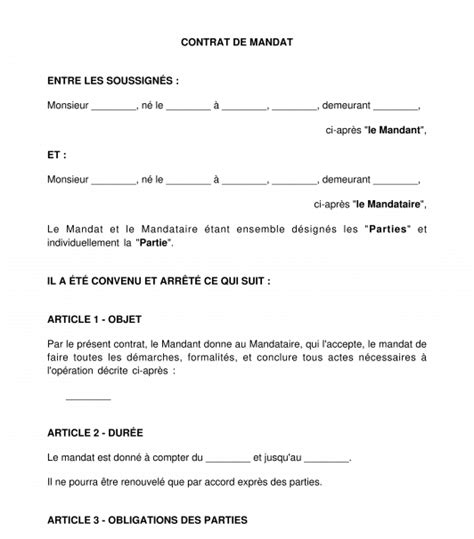 Contrat De Mandat Procuration Mod Le Word Et Pdf