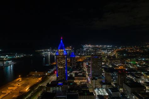 The Downtown Mobile Alabama Waterfront Skyline At Night In November Of
