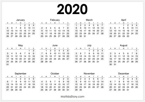 Sunday To Saturday Calendar 2020 Printable Calendar Template