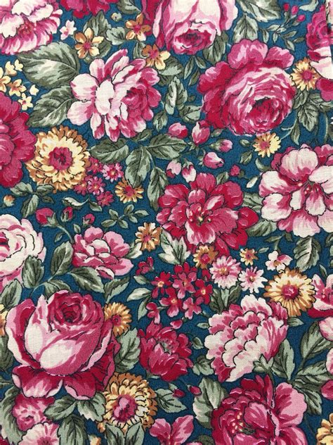 Rose Floral Fabricflowered Fabricquilting Cotton Etsy Floral