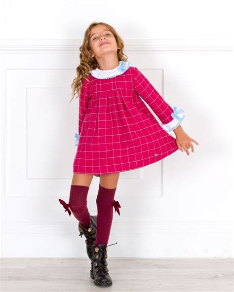 Dolce Petit Girls Strawberry Red And Blue Checked Dress Missbaby