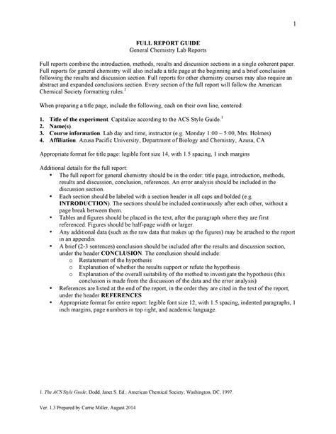 Chemistry Lab Report Guidelines 1 Full Report Guide General Chemistry