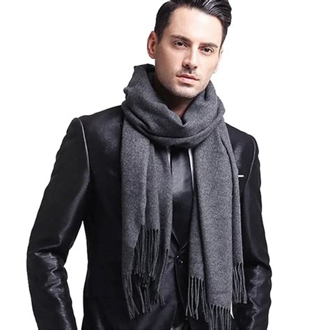 Elegant Gray Mens Scarf Winter Faux Cashmere Male Scarves Black Navy