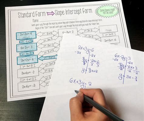 To do that, subtract 4x from each side, and you get. Converting Standard Form to Slope Intercept Form Maze ...