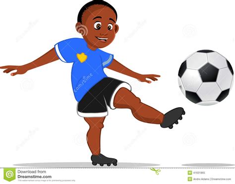 Black Boy Kicking Soccer Ball Stock Illustration