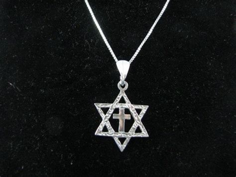 Sterling Silver Star Of David And Cross Pendant Necklace Etsy