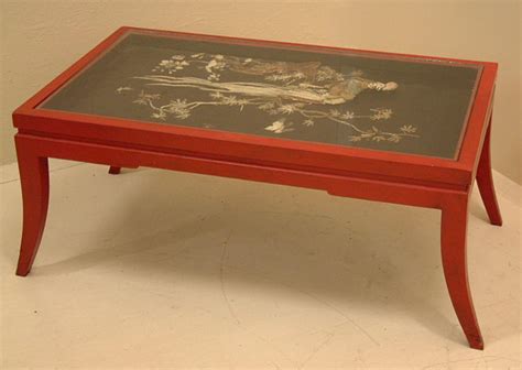 Antique Japanese Coffee Table With Carved Panel