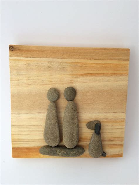 Wood wall art Wood decor Pebble art couple with pet loving | Etsy ...