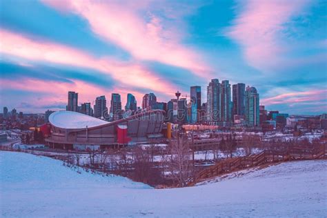 Winter Sunset Sky Over Downtown Calgary Stock Photo Image Of Sunny