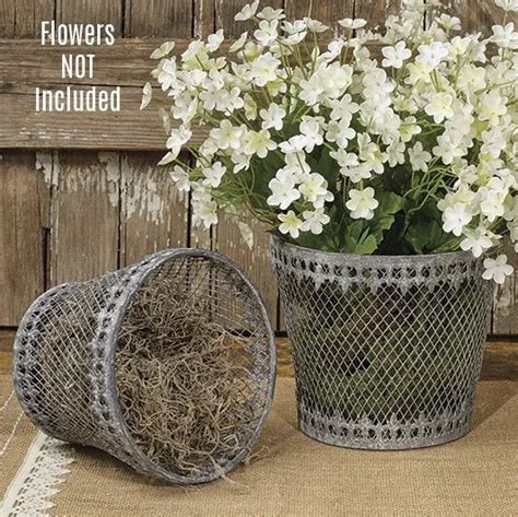 New French Country Rustic Fleur De Lis 2 Wire Flower Pot Basket