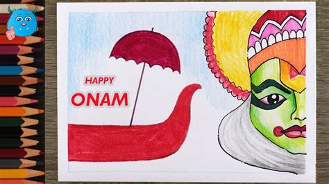 Men, women and children all wear traditional dresses, draws. how to draw onam festival celebration drawing step by step in color pencils - YouTube