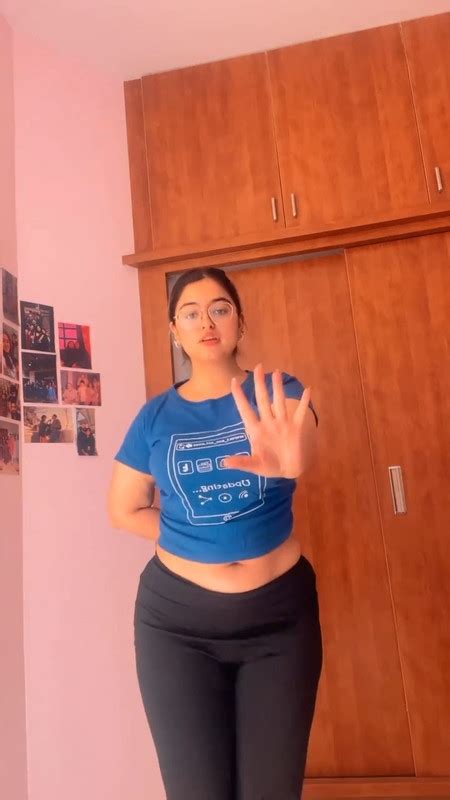 Chubby Desi Girl Huge Boobs Nad Deep Big Navel In Blue Shirt And Black Jeans
