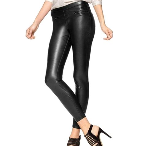 hue hue new black womens size large l faux leather skinny legging pants