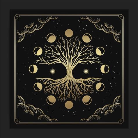 Premium Vector Magical Sacred Tree Of Life With Moon Phase Decoration