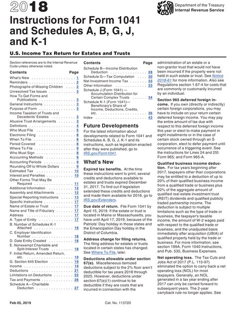 Download Instructions For Irs Form 1041 Schedule A B G J K 1 Us