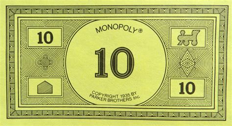 Monopoly Money Original Uncut Sheet 10 Dollar Bills Parker Etsy
