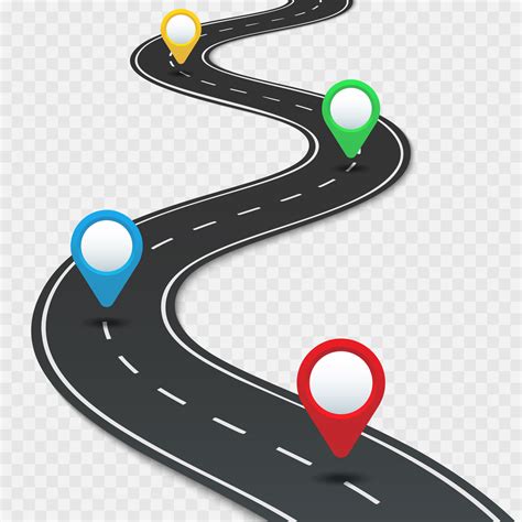 Highway Roadmap With Pins Car Road Direction Gps Route Pin Road Trip