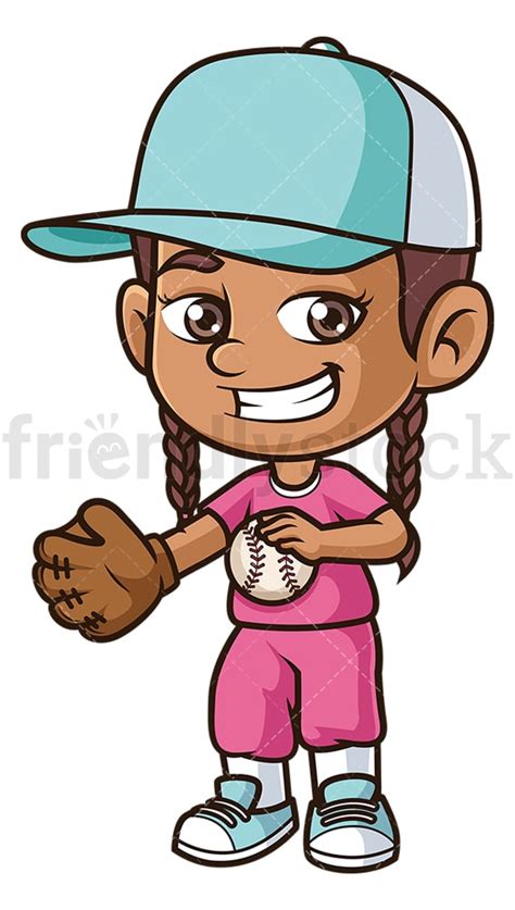hispanic girl playing baseball cartoon clipart vector friendlystock