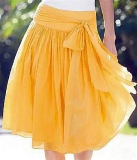 Bright Yellow Chiffon Midi Adults Skirts Pleated Short Women Skirt