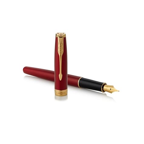 Parker Sonnet Fountain Pen Red Lacquer With Gold Trim Medium Nib