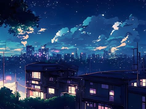Premium Ai Image Anime Cityscape In The Night