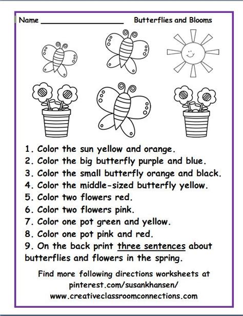 Free Following Directions Worksheet Featuring Spring