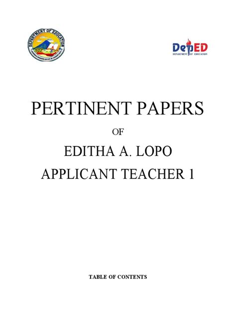 Pertinent Papers Editha A Lopo Applicant Teacher 1 Pdf Photocopier