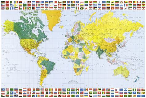 Political Map Of The World Educational Poster Country Flags Size Images