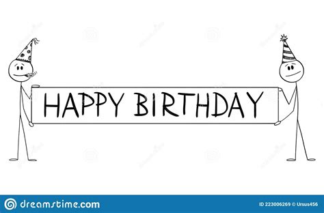 Two Persons Holding Big Happy Birthday Sign Or Banner Vector Cartoon